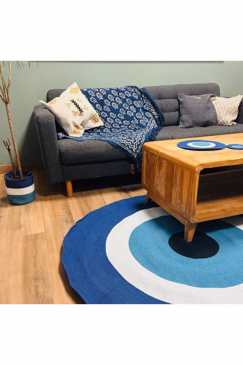 KDMD Blue Cotton Rope Round Evil Eye Rug, Diameter: 150 cm – 3