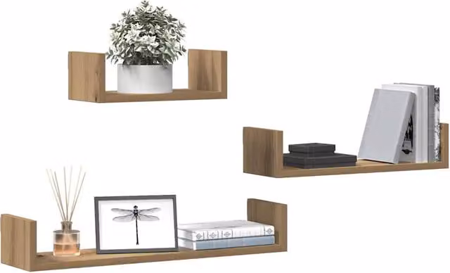 Berkfield Home Artisan Oak Decorative Wall Shelves, 3 Piece Set in Brown