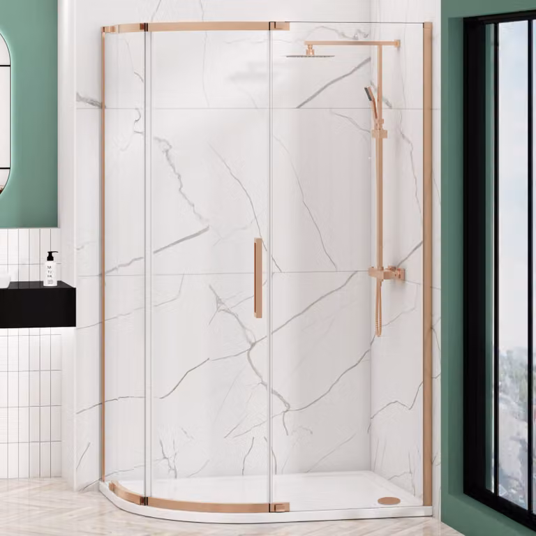Royal Bathrooms Chelsea Single Door Offset Quadrant Shower Enclosure with LH Mineral Cast Stone Tray, Brushed Bronze, W: 120 cm, D: 80 cm, H: 195 cm