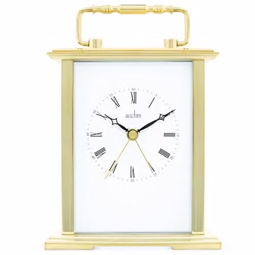 Acctim Gainsborough Gold Quartz Mantel Clock with Polished Metal Carriage Design