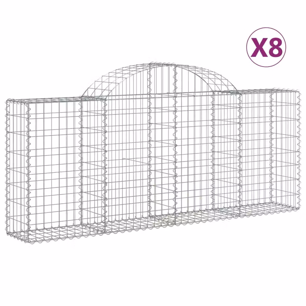 Berkfield Home Arched Gabion Baskets, 8 Piece Set, Silver Galvanised Steel, W: 200 cm, D: 30 cm, H: 80-100 cm – 2