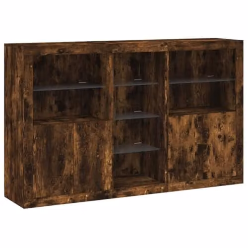 vidaXL Modern Sideboard with Integrated LED Lights in Smoked Oak, W: 162 cm, D: 37 cm, H: 100 cm – 1