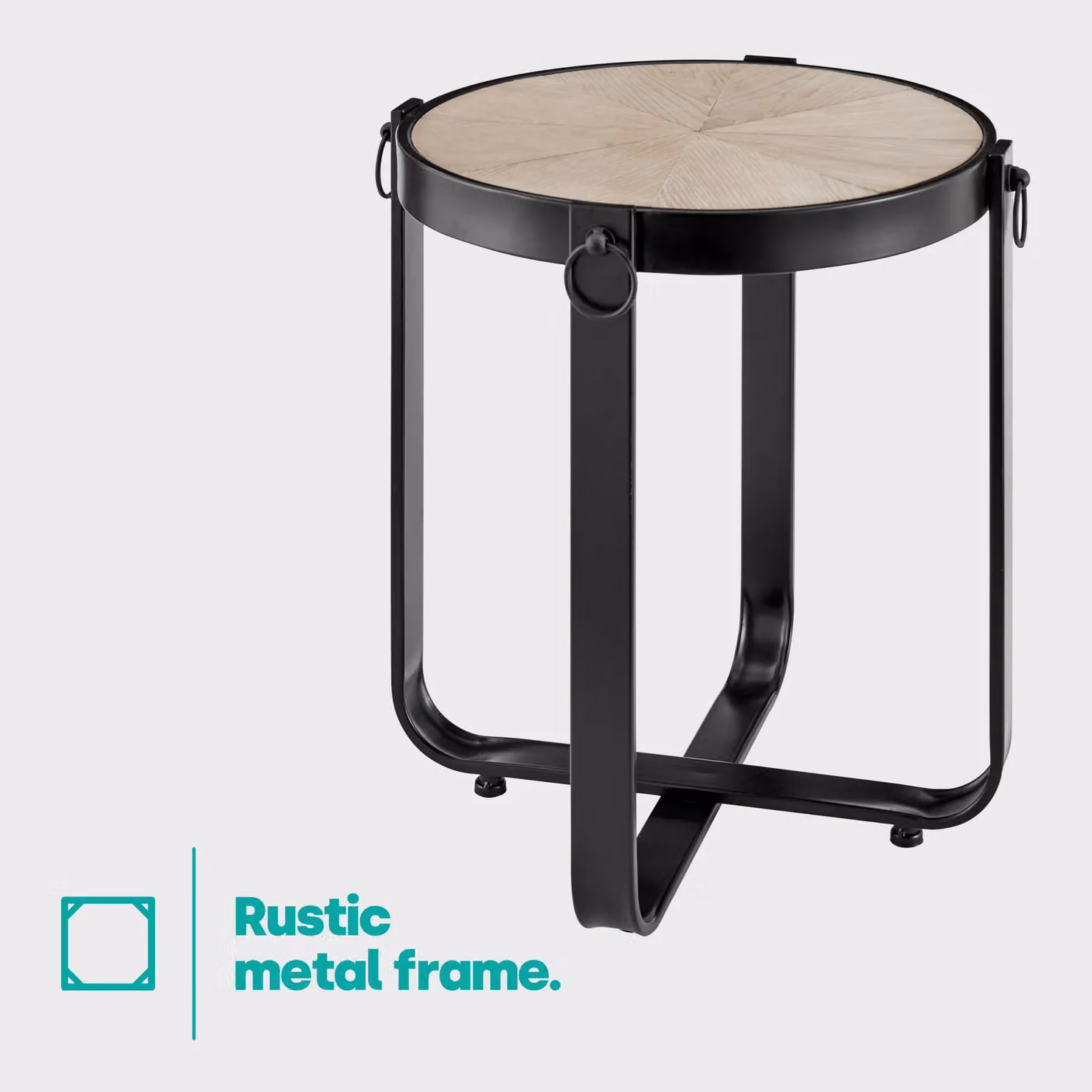 LIVIVO Kori Manchurian Ash Side Table with Industrial Metal Frame in Natural, W/D/H: 48 x 40 x 40 cm – 5