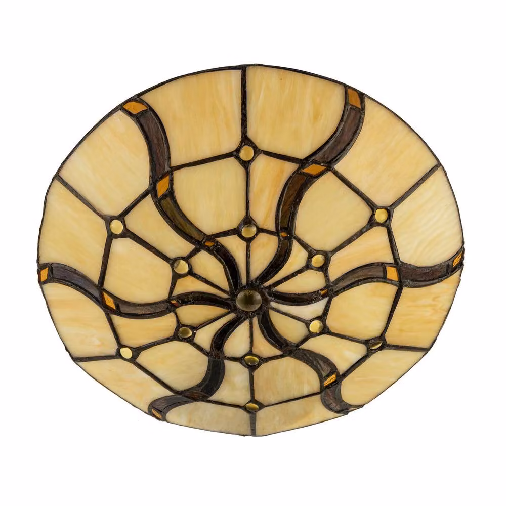 Happy Homewares Amber and Yellow Tiffany Stained Glass Circular Pendant Ceiling Light Shade – 2
