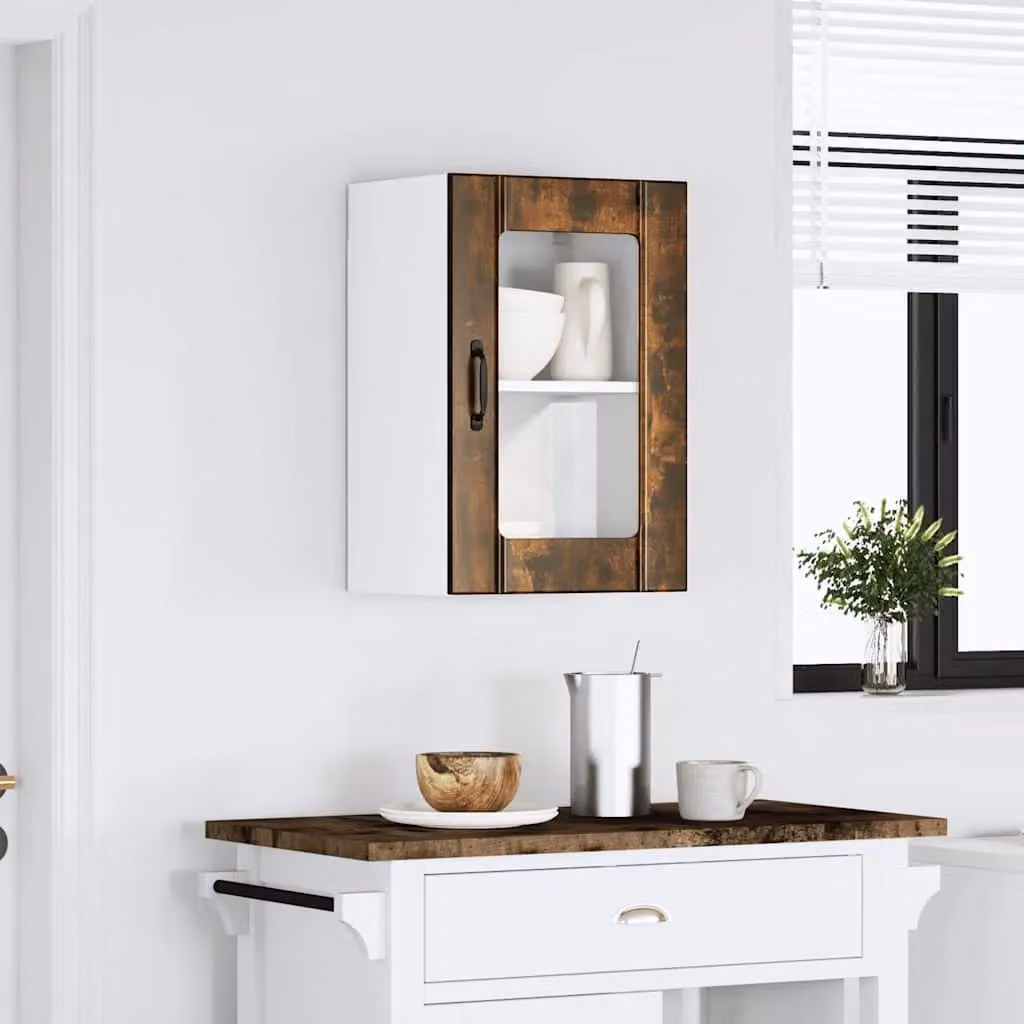 Berkfield Home Lucca Kitchen Wall Cabinet with Smoked Oak Glass Doors in Brown – 2