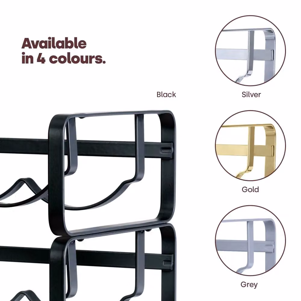 LIVIVO Set of 2 Elegant Stackable Wine Shelf Racks in Black and Silver Metal – 8