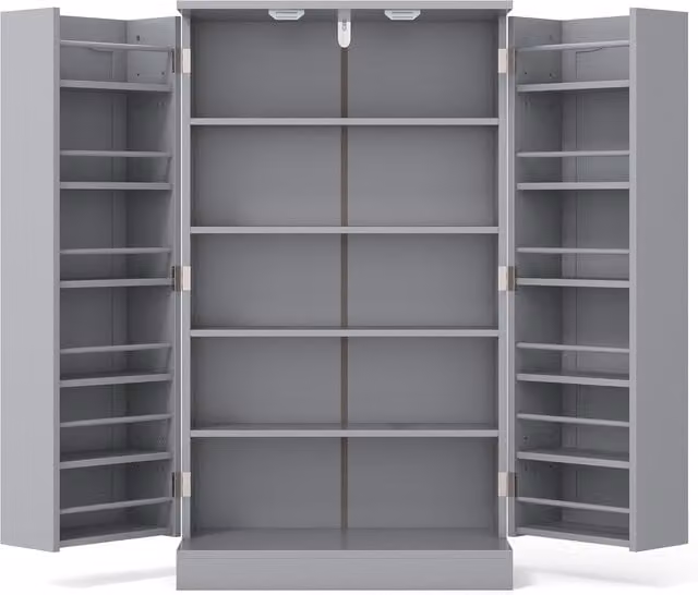 COSTWAY Modern Grey Kitchen Pantry Cabinet with Hinged Doors and Internal Shelves