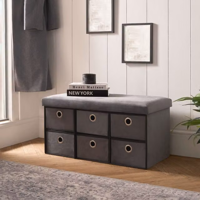OHS Charcoal Velvet 6 Drawer Ottoman Storage Cube Unit – 1