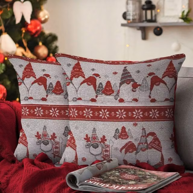 Velosso Standing Gonks Christmas Cushion in Grey and Red, W/D/H: 43 x 43 x 43 cm