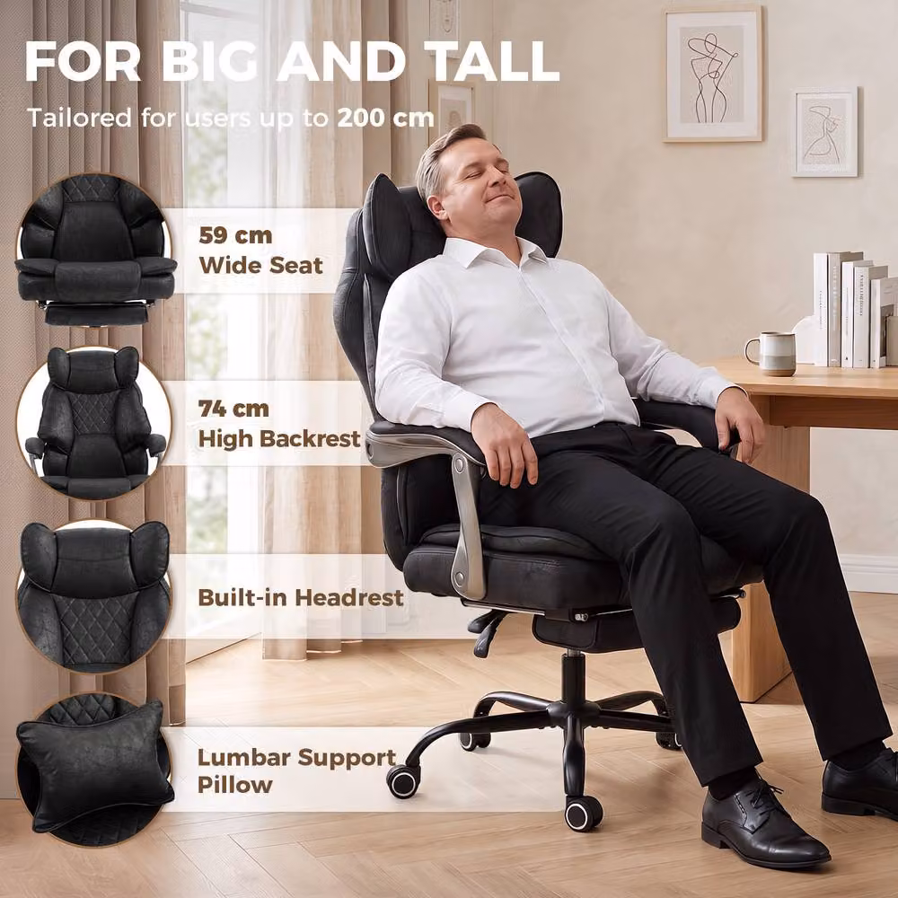 STILVORA Executive Office Chair in Black with Headrest, Reclining Function and Footrest – 6