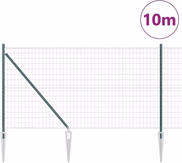 Berkfield Home Green Euro Fence with 7 Spike Posts, Galvanised Steel, W: 10 m, H: 1.4 m