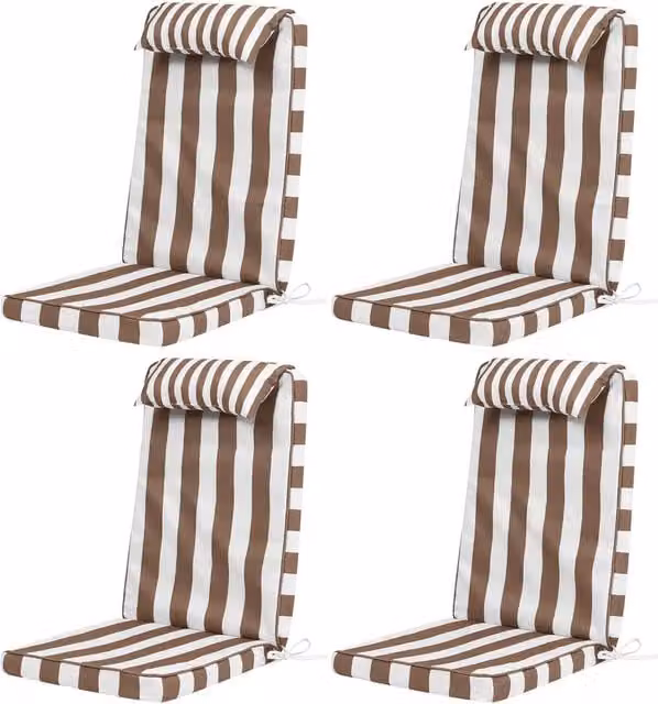 ICON 4 Pack High Back Seat Pad Deck Stripe Cushion in Brown and Green with Ties and Water Repellent Finish