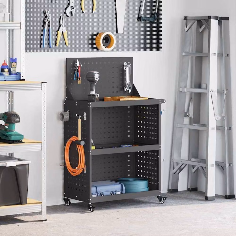 Berkfield Home Tool Trolley in Black Powder-coated Steel, W/D/H: 65 x 35 x 111 cm – 2