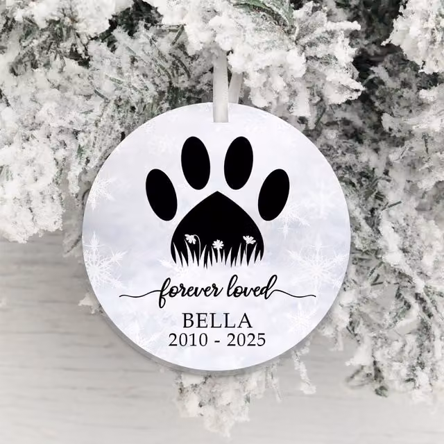 Uniqueful Personalised Paw Print Forever Loved Pet Sympathy Decoration in White