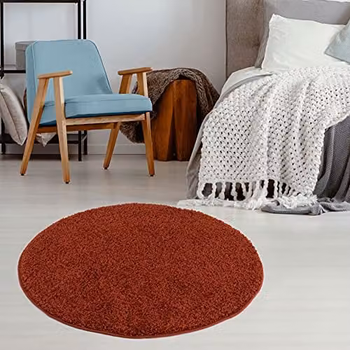 THE RUGS Terra Plain Soft High Pile Shaggy Round Rug in Orange, Diameter: 120 cm – 2