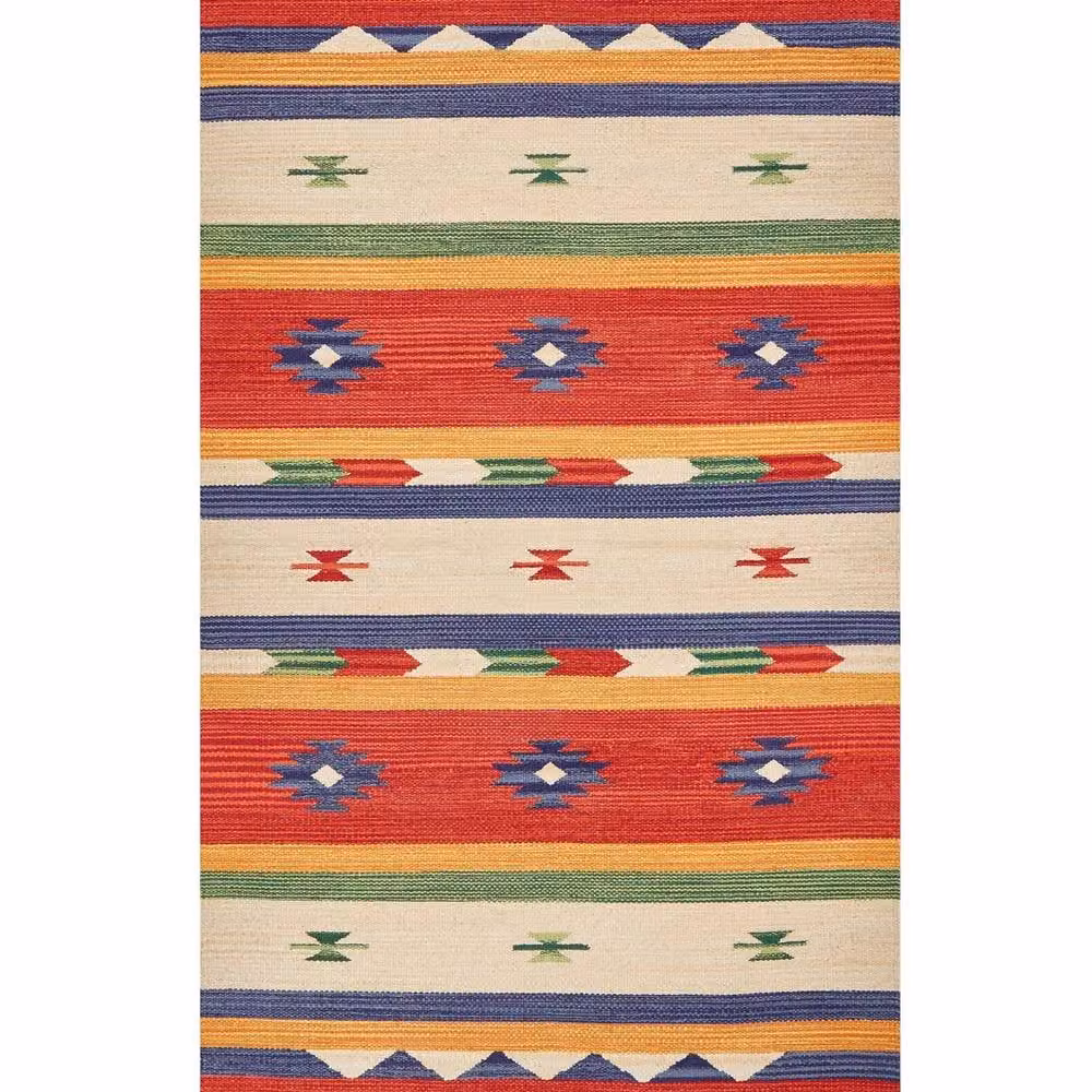 Wyld and Coco Klim Multicolour Cotton Kilim Rug with Fringes, W: 80 cm, L: 150 cm – 1