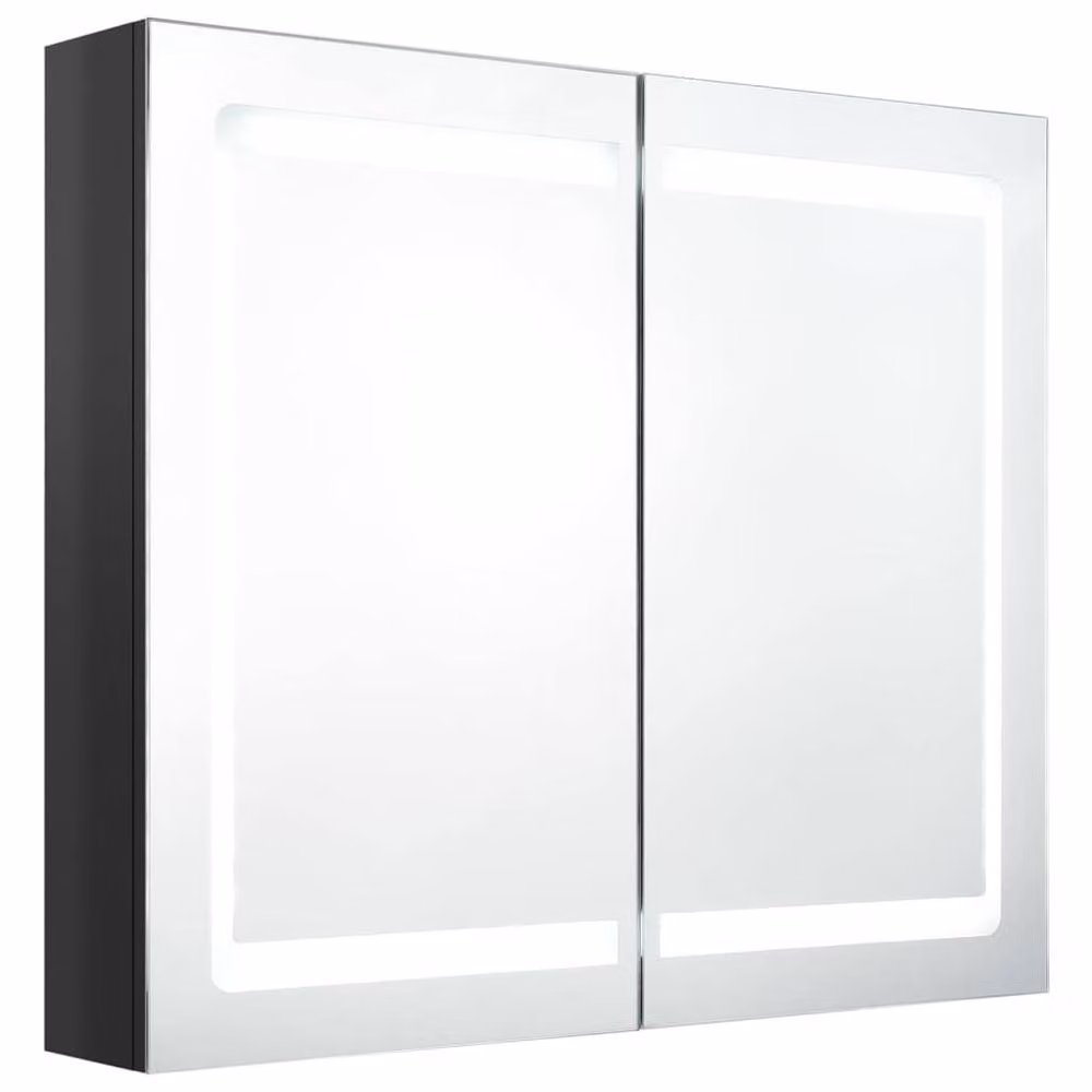 Berkfield Home LED Bathroom Mirror Cabinet in Glossy Black, W/D/H: 80 x 12 x 68 cm – 2