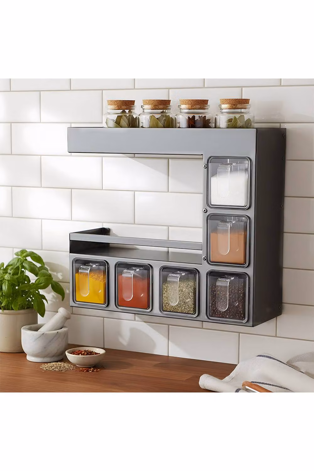 Living and Home 3-Tier Wall-Mounted Metal Kitchen Spice Rack with 6 Compartments in Grey – 3