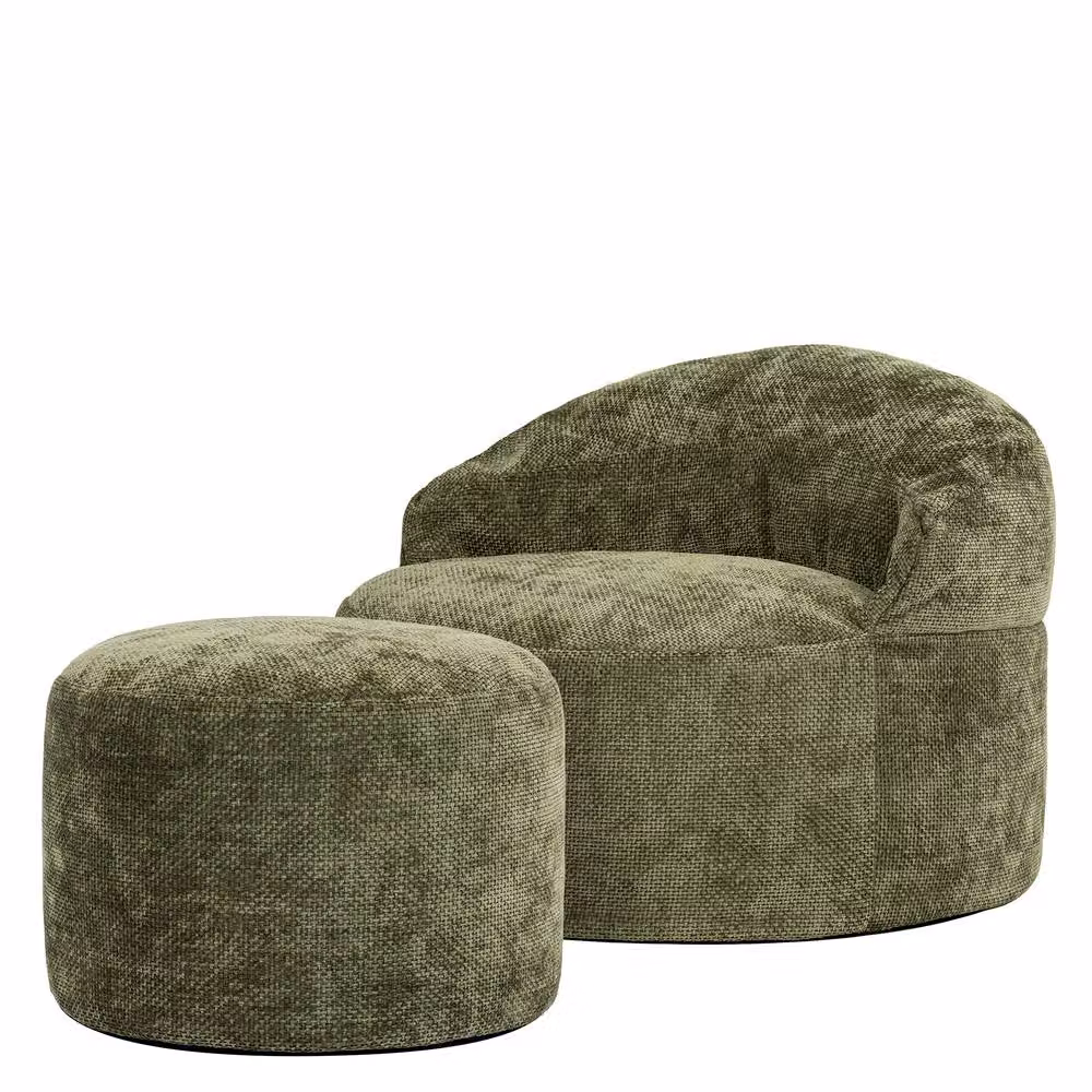 ICON Orb Accent Chair and Milano Round Footstool in Green Chenille Fabric – 4