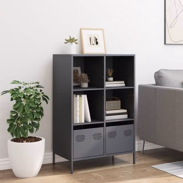 Berkfield Home Anthracite Highboard in Dark Grey Metal, W/D/H: 68 x 39 x 103.5 cm