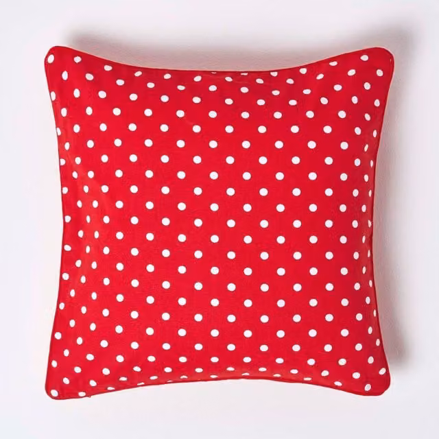 Homescapes Red Dotted Cotton Square Cushion Cover, W/D/H: 45 x 45 x 45 cm