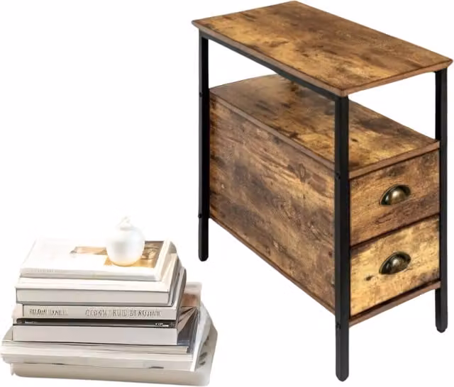 Pirlo Plush Industrial Style Bedside Table in Brown and Black