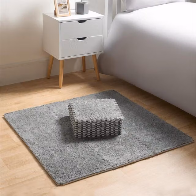 OHS Teddy Interlocking Carpet Rug Tiles in Grey