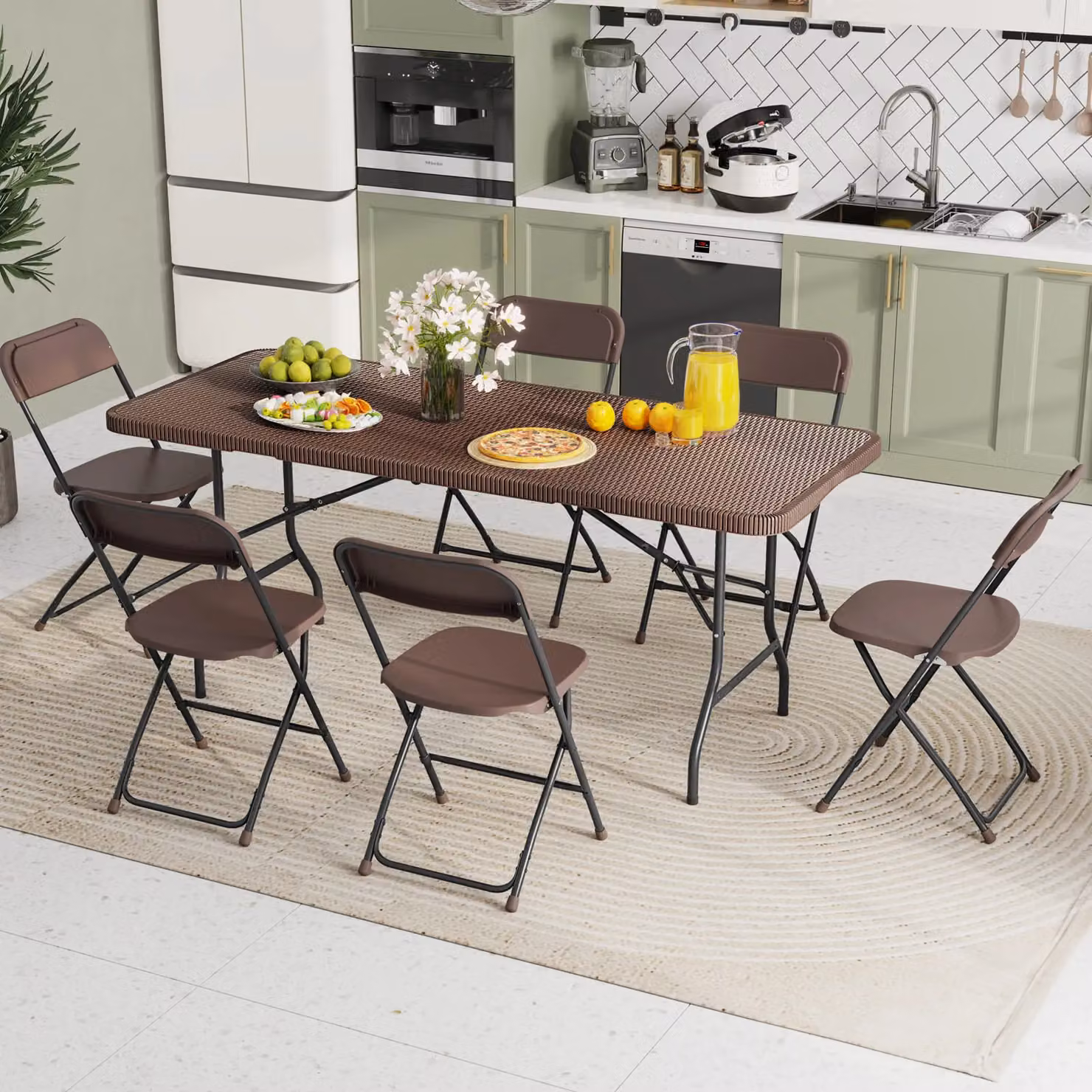 Costway Brown Portable Folding Dining and Camping Table, W: 180 cm, D: 74 cm, H: 74 cm – 8