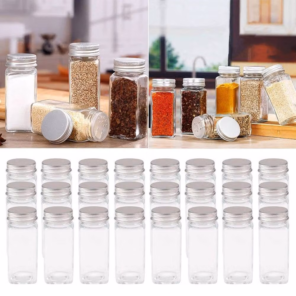 SPETLEK 24 Piece Transparent Glass Spice Jars with Lids, W: 100 cm, D: 15 cm, H: 15 cm – 3