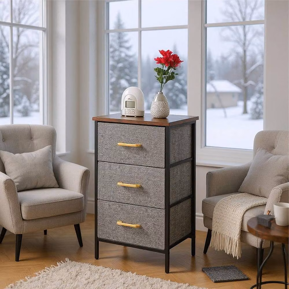 Kelvenix 3 Drawer Fabric Chest of Drawers in Grey and Brown – 3