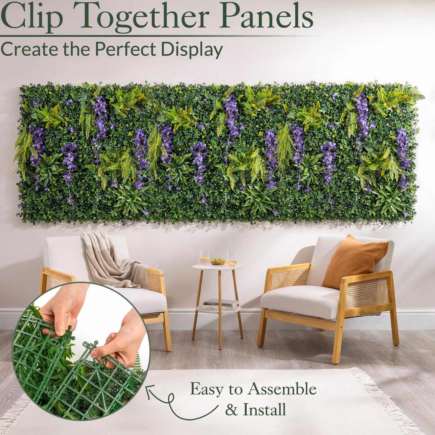 Christow Artificial Wisteria Living Wall Panels in Green and Purple, 100 x 100 cm – 5