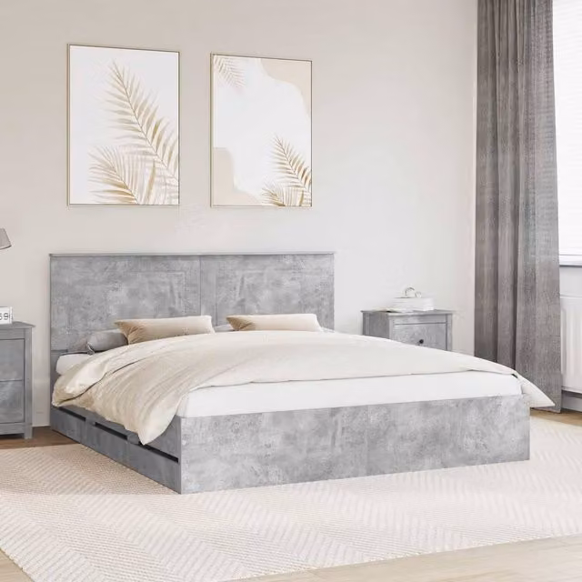 Berkfield Home Modern Bed Frame with Drawers in Concrete Grey, W/D/H: 180 x 200 cm, Engineered Wood