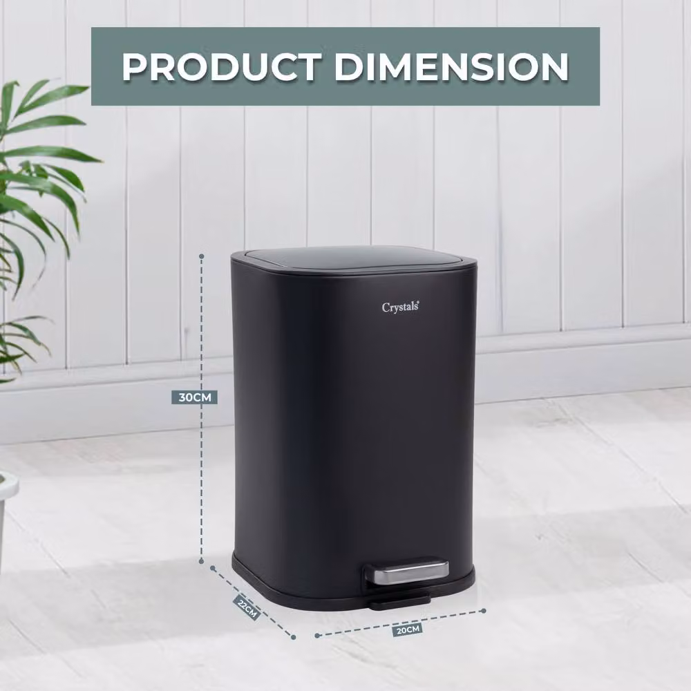 Crystals Black 3L Soft-Close Stainless Steel Pedal Bin with Removable Inner Bucket – 7