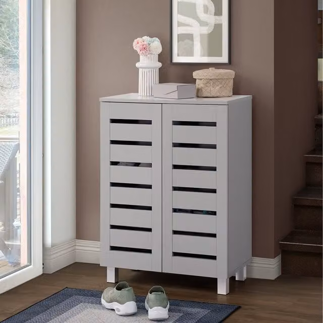 Swish Furniture Euston Modern 2 Door Shoe Storage Cabinet in Light Grey