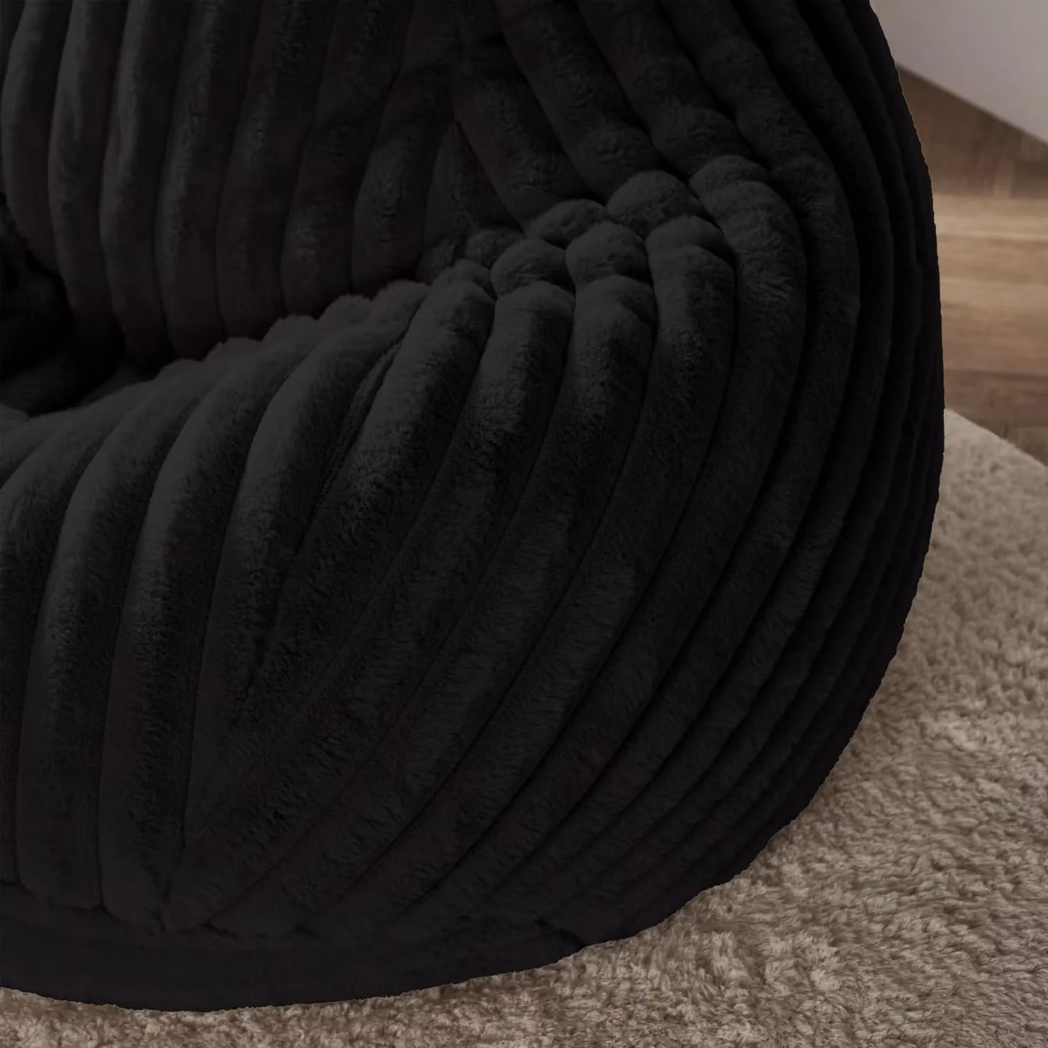 OHS Ribbed Fleece Bean Bag Chair in Black with Removable Cover – 2