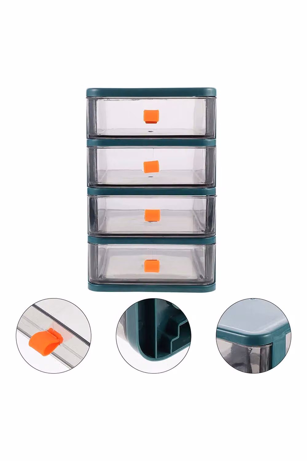 Living and Home 4 Tier Transparent Stationery Storage Box with Drawers in Green – 2