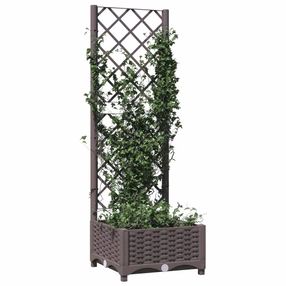 Berkfield Home Garden Planter with Trellis in Brown, H 121.5 x W 40 x D 40 cm – 3
