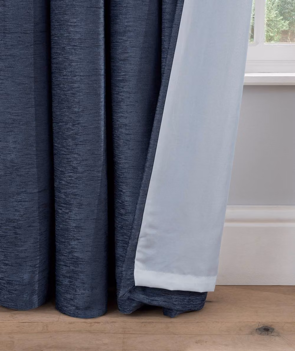 Smart Living Luxury Chenille Eyelet Lined Curtains, 2 Panels, Blue, Width: 117 cm, Drop: 137 cm – 5