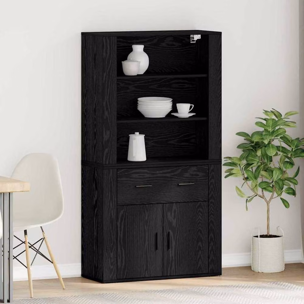 Berkfield Home Modern Black Oak Highboard with Internal Shelves and Hinged Doors – 2