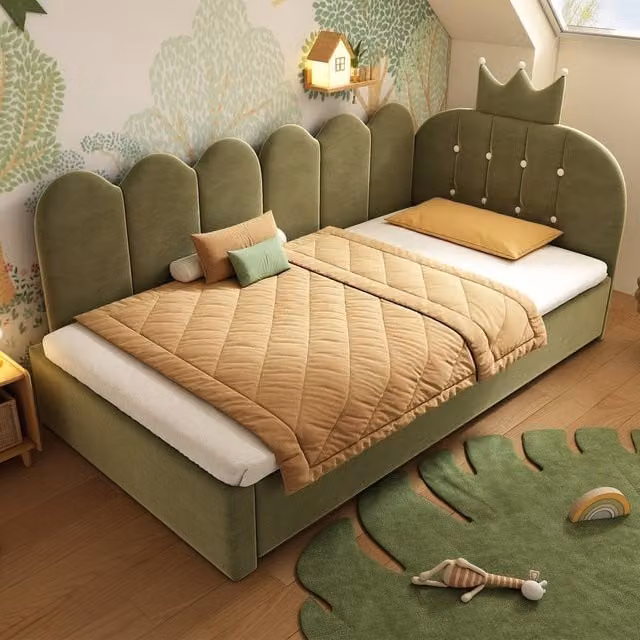 Rolipo Green Velvet Daybed with Trundle 3FT Single Sofa Bed – 1