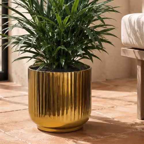 Leaf Gold Metal Decorative Round Tabletop Planter W/D/H: 20.0 x 20.0 x 20.5 cm – 2