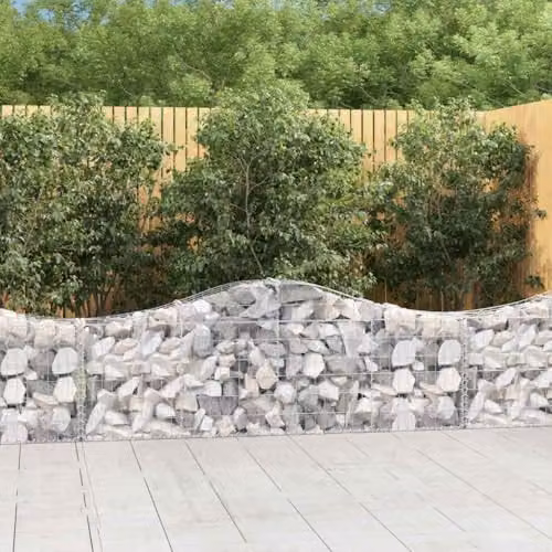 vidaXL Set of 10 Arched Gabion Baskets in Silver Galvanised Steel, W: 200 cm, D: 30 cm, H: 60/80 cm – 2