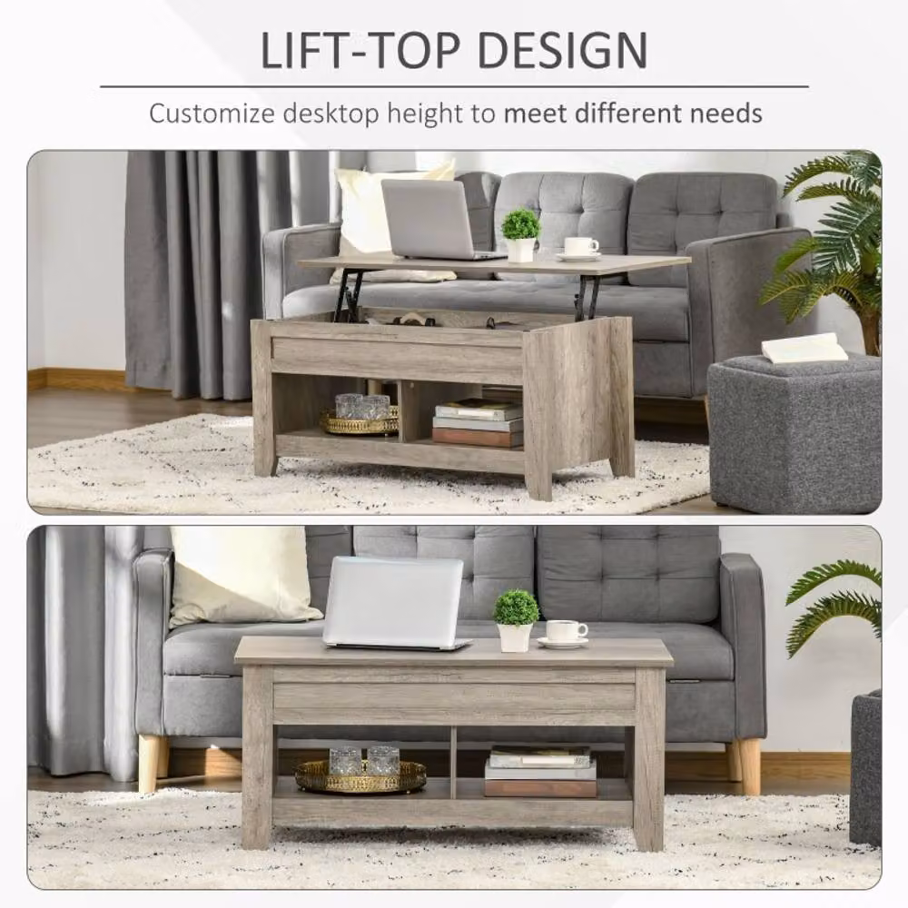STILVORA Modern Rectangular Coffee Table with Lift Top and Hidden Storage in Light Oak – 3