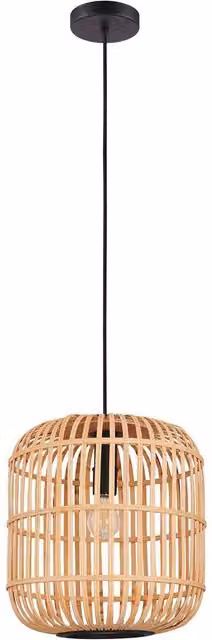 Eglo Bordesley Black Steel and Bamboo Pendant Light