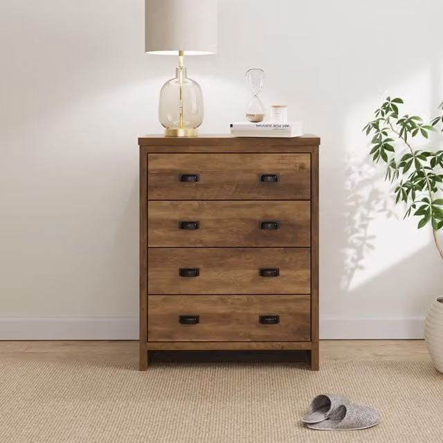 GFW Boston 4 Drawer Chest of Drawers in Wild Oak and Brown Industrial Style