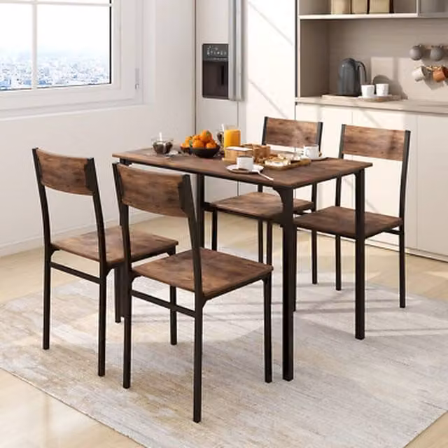 NESTLUNE 5 Piece Industrial Dining Table and Chairs Set in Brown and Black – 1