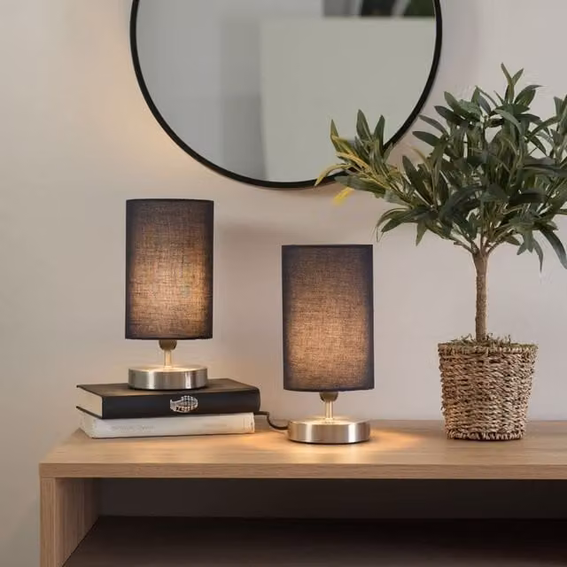 ValueLights Francis Pair of Dimmable Touch Table Lamps in Brushed Chrome and Blue