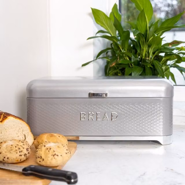 KitchenCraft Bread Bin in Grey and Silver