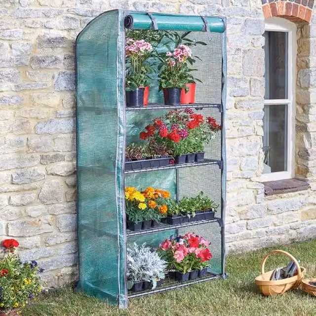 Garden Mile 4 Tier Green Steel Curved Garden Greenhouse with Shelving for Vegetable Gardens