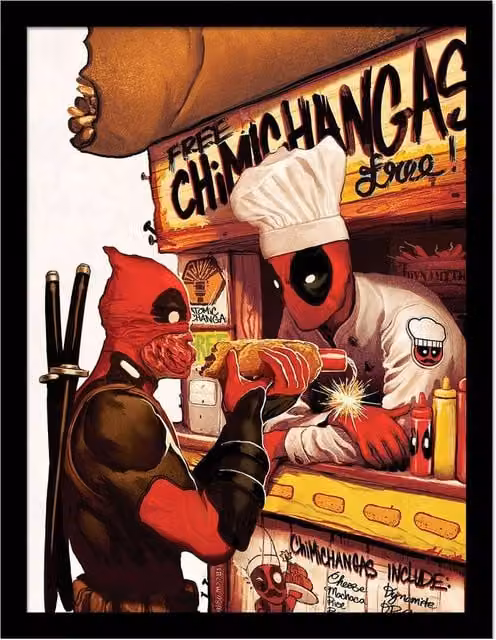 Deadpool Explosive Hot Dog Multicolour Framed Paper Poster